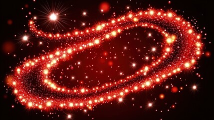 Poster - Red sparkling swirl, glowing lights and particles form a glittering oval against a dark background