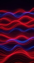 Leinwandbilder - Abstract Digital Wave Pattern in Red and Blue Glowing Lines on Dark Background