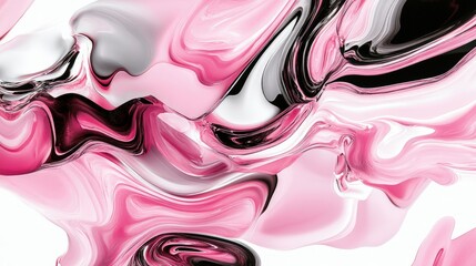 Poster - Pink, black, and white fluid acrylic swirls abstract art