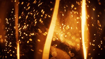 Poster - Golden glowing particles in glass geometry, 3d rendering.