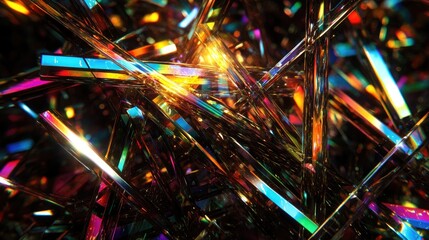Poster - Iridescent glass shards, scattered, vibrant colors, reflecting light