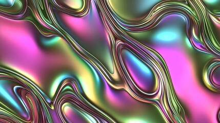Poster - Iridescent, flowing, abstract digital art with vibrant pink, green, and blue hues