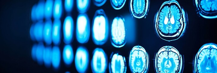 Poster - MRI Brain Scans Neon Blue Series for Neurological Diagnostics and Research in Medicine