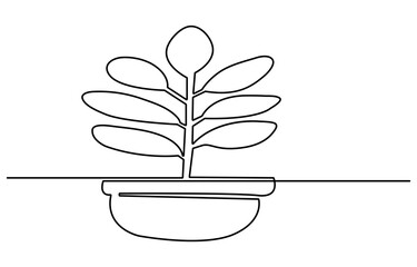 Poster - House plant outline drawing illustration. one continuous line drawing of plant in the pot for house decoration.