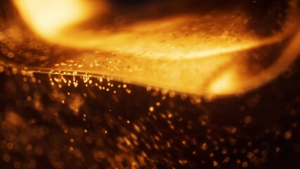Poster - Golden glowing particles in glass geometry, 3d rendering.