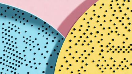 Poster - Pastel-colored plates with black dot patterns overlap