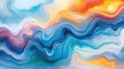 Poster - Abstract fluid art with vibrant blue, orange, and white swirls