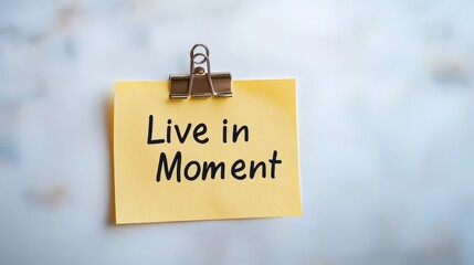 Poster - Yellow Sticky Note With Live in Moment Reminder, Mindfulness and Present Moment Concept.