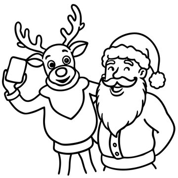 Santa & Reindeer Selfie – Vector on White