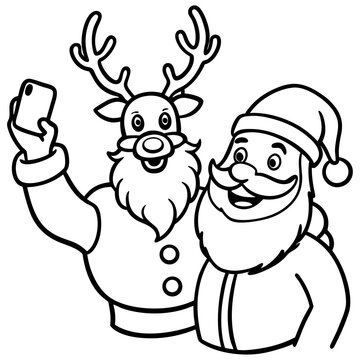 Santa & Reindeer Selfie – Vector on White