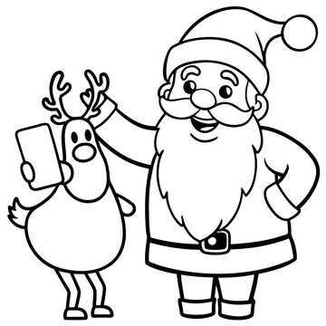 Santa & Reindeer Selfie – Vector on White