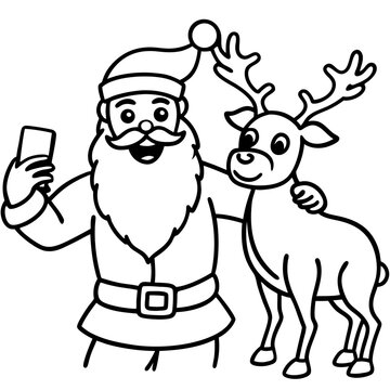 Santa & Reindeer Selfie – Vector on White