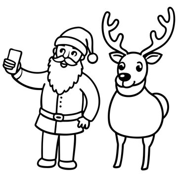 Santa & Reindeer Selfie – Vector on White