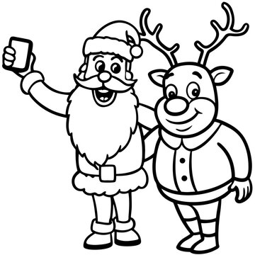 Santa & Reindeer Selfie – Vector on White