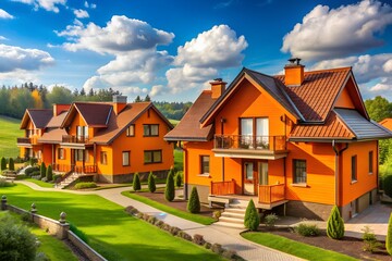 Contemporary orange homes in a countryside layout great background for real estate marketing development projects and property sale visuals olgamcs backgrounds ads business art