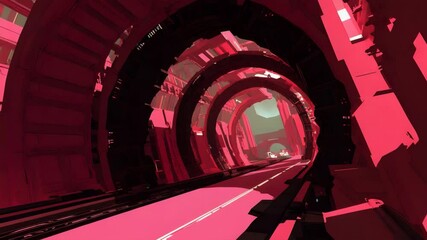 Poster - Sci-fi themed tunnel illuminated by pink light creating a dreamlike and otherworldly atmosphere