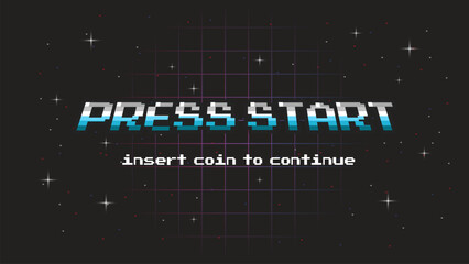 Aufkleber - PRESS START INSERT A COIN TO CONTINUE .pixel art .8 bit game.retro game. for game assets
