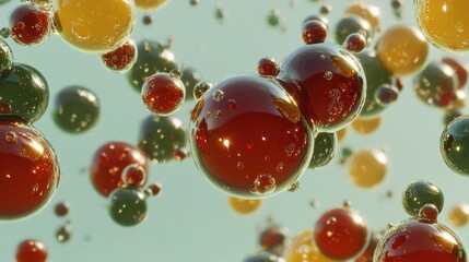 Poster - Abstract image of colorful, glossy spheres floating against a light-green background