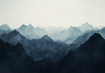 Nepal's highest mountain peak is showcased in a beautiful watercolor landscape with a simple blue and white background, featuring abstract snowy mountains, glaciers, and a rocky silhouette