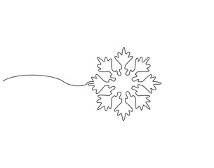 Fototapete - Continuous one line drawing of snowflake. One line drawing illustration of snowflake falling. Christmas and winter concept single line. Editable outline