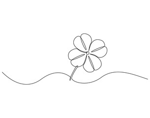 Fototapete - Continuous one line drawing of clover. One line drawing illustration of clover leaves. Lucky symbol concept single line. Editable outline