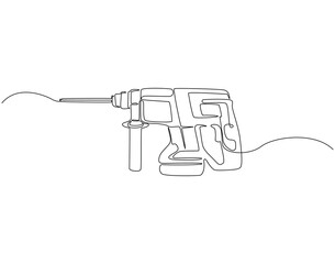 Fototapete - Continuous one line drawing of drilling machine. One line drawing illustration of electric drilling machine. Construction tool concept single line. Editable outline