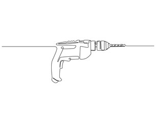 Fototapete - Continuous one line drawing of drilling machine. One line drawing illustration of electric drilling machine. Construction tool concept single line. Editable outline