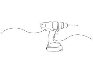Fototapete - Continuous one line drawing of drilling machine. One line drawing illustration of electric drilling machine. Construction tool concept single line. Editable outline