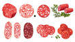 © The Illustraitor - A set of different italian salami and pepperoni slices cold cut deli meat cuts meats vector illustration isolated on a white background