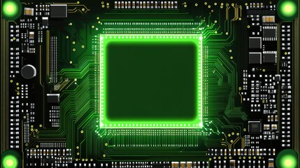 Poster - Glowing green central processing unit on a circuit board