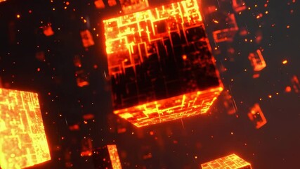 Poster - A captivating cube surrounded by a fiery blaze posing mysteriously against the dark night sky