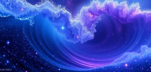 cosmic wave of blue and purple stardust particles , light, cosmos