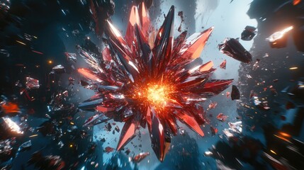 Poster - Explosive crystalline burst in a dark, otherworldly environment