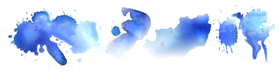 Poster - blue watercolor strokes set isolated on white background. vector realistic illustration of abstract 