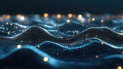 Poster - Abstract dark blue wave with glowing particles