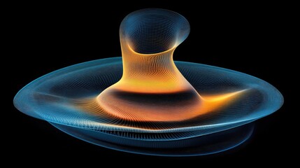 Poster - Abstract 3D rendering of a glowing, fluid form with intricate, mesh-like texture