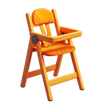 Vibrant Orange Wooden Baby High Chair Child Seating Feeding Furniture on transparent background