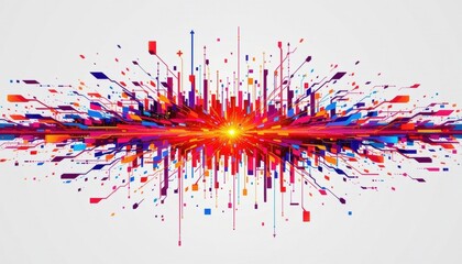 Poster - Dynamic visual representation of a burst of energy with a vibrant and colorful design. The image features a central bright point with radiating lines, evoking concepts such as innovation, technology.