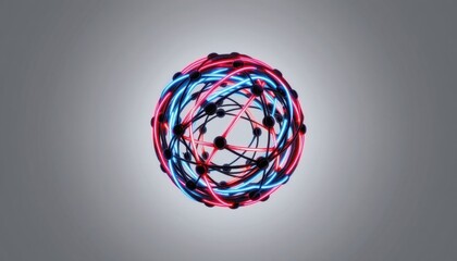 Poster - Abstract sphere made of colorful illuminated lines and connected dots, representing a network or interconnected system. The sphere has a dynamic and futuristic appearance.