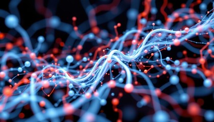 Poster - Abstract illustration of interconnected neurons with flowing lines and spherical nodes