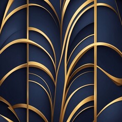 Aufkleber - Elegant art deco pattern with a navy blue and gold color palette. The design features curved and linear elements arranged symmetrically, creating a luxurious and sophisticated feel