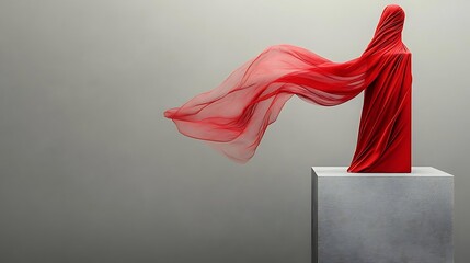 Poster - Red fabric draped figure, studio backdrop