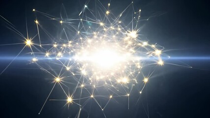 Poster - Emerging Network Glowing Star Burst with Interconnected Lines, Abstract Light Formation in 4K.