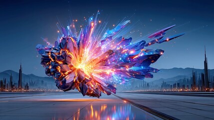 Poster - Alien energy blast concept art, dynamic force frozen in time and space, minimalist backdrop highlighting the power and mystery of advanced extraterrestrial technology