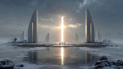 Poster - Alien energy blast concept art, vibrant force suspended in time and space, minimalist background, clean setting, showcasing advanced technology at a test site