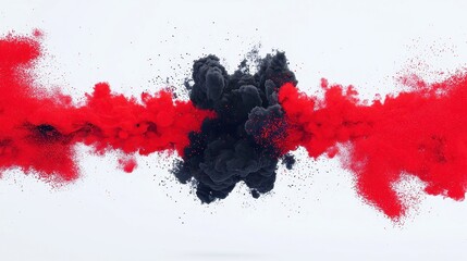 Poster - Vibrant Abstract Explosion, dynamic red flames intertwined with dark smoke, painterly textures create a striking contrast against a minimalist backdrop, evoking energy and intensity.