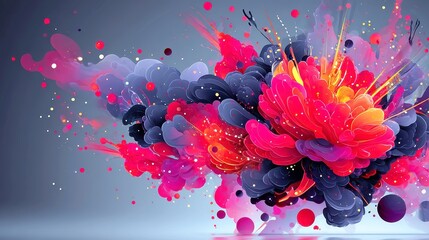 Poster - Vivid Artistic Explosion, a dynamic display of red flames and black smoke with painterly textures on a minimalist backdrop, evoking energy and contrast in a striking composition