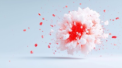 Poster - Surreal explosion art featuring vivid bloom effects, radiant ember sparks, floating debris in a minimalist backdrop, evoking a sense of otherworldly chaos and beauty.