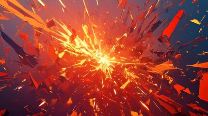 Poster - Surreal explosion art featuring vibrant bloom effects, glowing ember sparks, and floating debris against a minimalist backdrop, creating an ethereal and dynamic atmosphere.