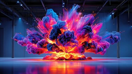 Poster - Dynamic aerial explosion with vibrant red and black smoke billowing against a minimalist backdrop, showcasing the raw energy and intensity of the moment.